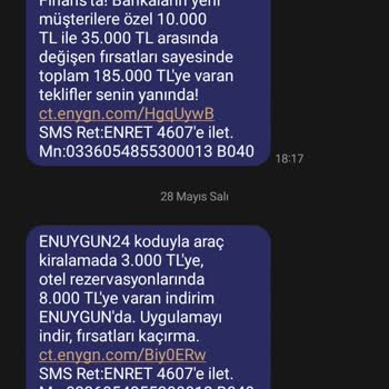 Enuygun.com'dan Gelen Gereksiz SMS'ler