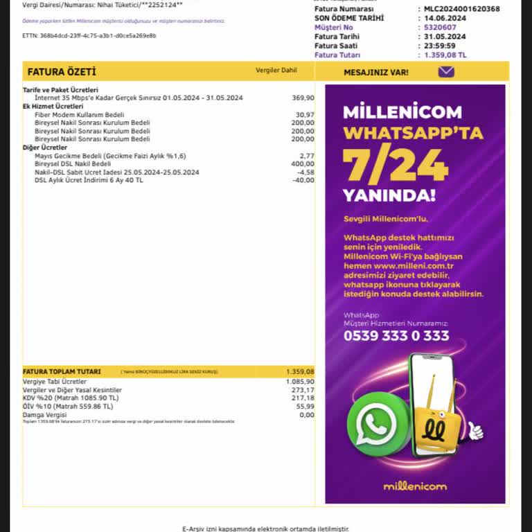 Millenicom 1 Defa Yapmadığı Kuruluma 3 Kurulum Ücreti İstiyor