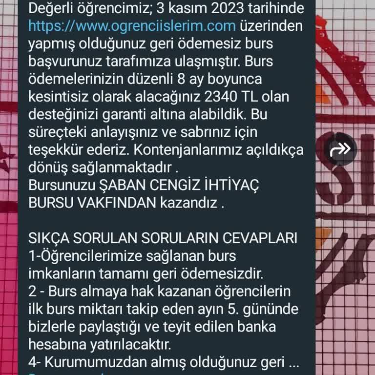 Cengiz Holding C***** Holding Şirketi Adına Burs Mesajı