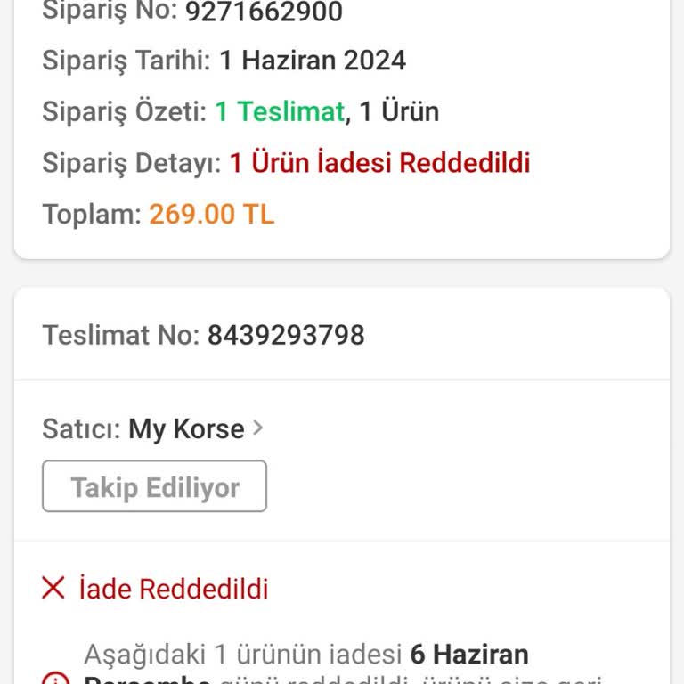 Trendyol İade Reddi Verilen Ürün