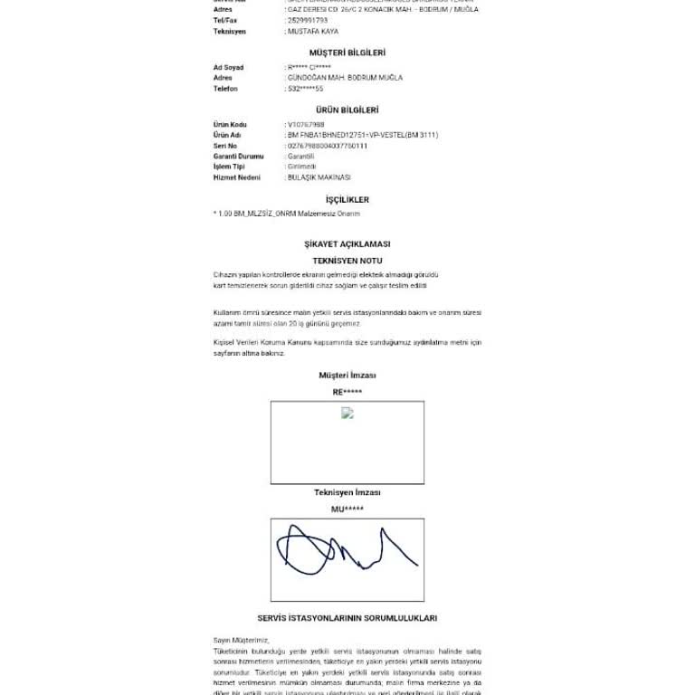 Vestel Bulaşık Makinesi Arızası Ve Değişim Talebi