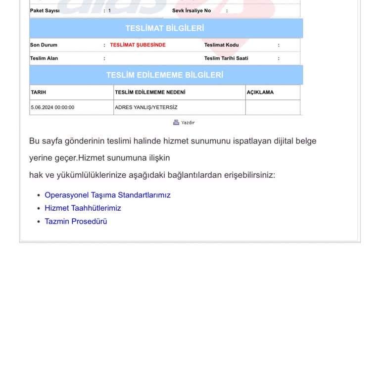 Aras Kargo Kurye İşini Yapmıyor