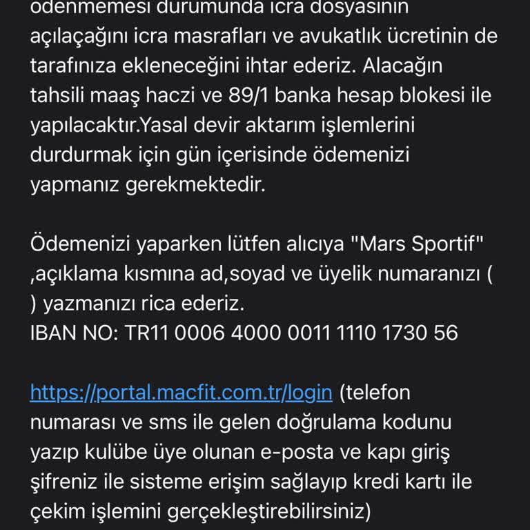 MACfit (İzmir) Macfit Parasal Sorun
