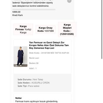 Micca ' Dan Pardösü Aldım. İade Ettim. Paramı Göndermediler
