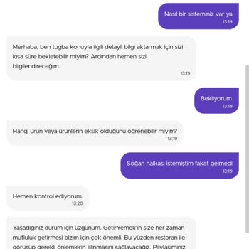 Getir Yemek Canlı Destek Sorunu