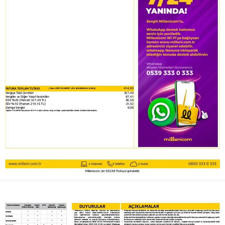 Millenicom İnternet Faturasını Sürekli Artıyor