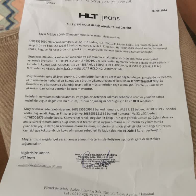 Hlt Jeans Ürünlerinde Ağır Koku