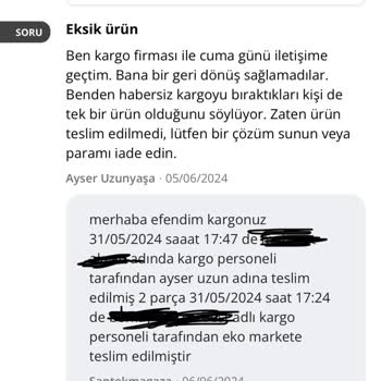 Santek Teknik Hırdavat Eksik Ürün Geldi Santek