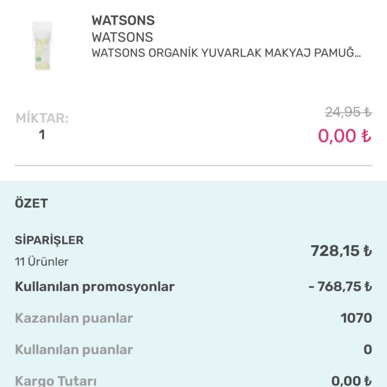 Watsons 700/350 Kampanya Puan Yüklenmemesi