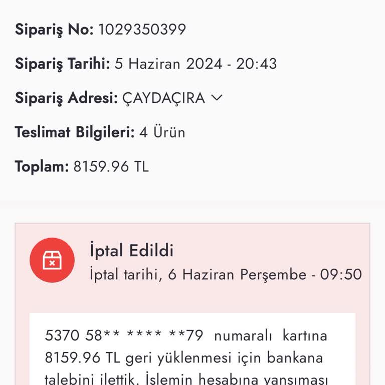 Boyner Siparişimi İptal Eti