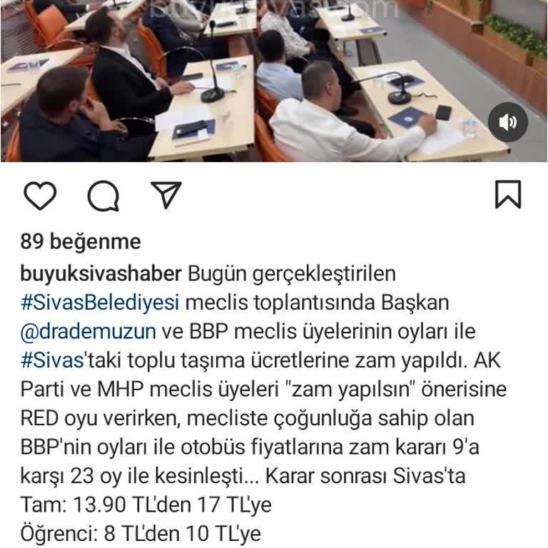 Sivas Belediyesi Otobüs Zammı Şikayeti