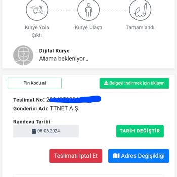Türk Telekom Dijital Kurye Sorunu Destek Talebi