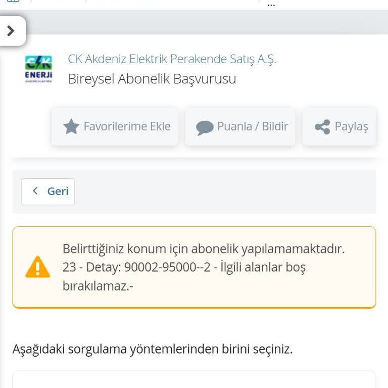 CK Enerji Akdeniz Elektrik Sistem Hata Veriyor