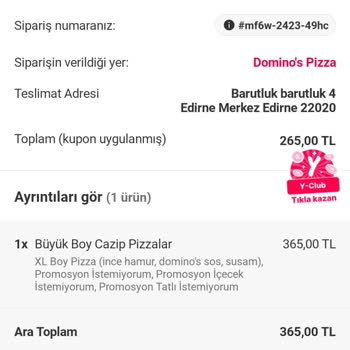 Domino's Pizza Hasarlı Ürün Gönderimi