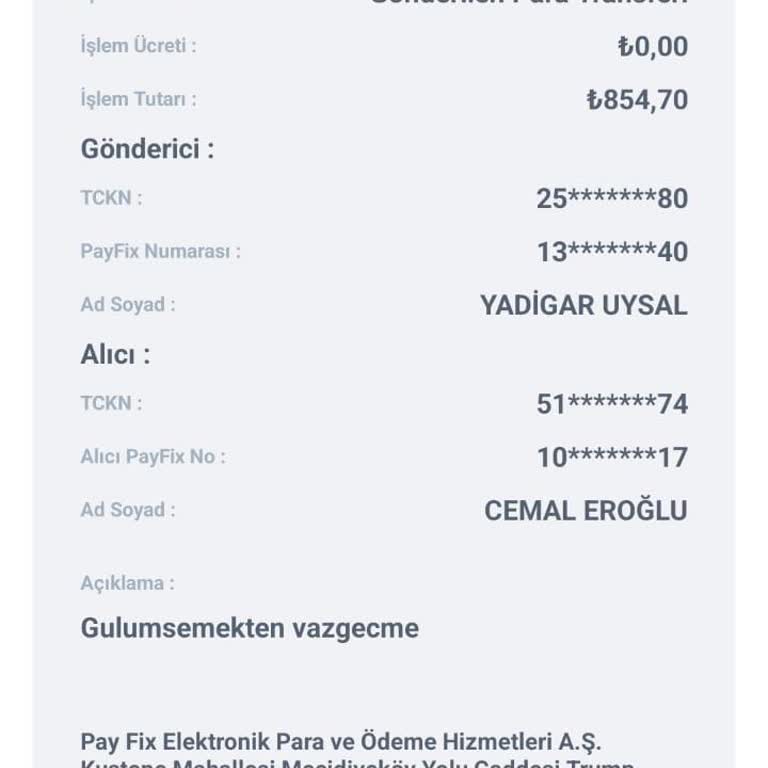 PayFix Bilgim Dışında Para Çekilmiş