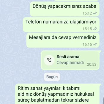 Ritim Sanat Yayınları Yayınevi Geri Dönüş Yapmıyor