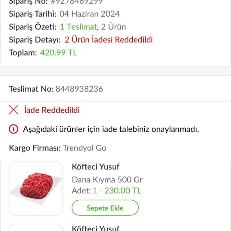 Trendyol Hızlı Market Sipariş Teslim Edilmedi Ve Ücret İadesi Alınamadı