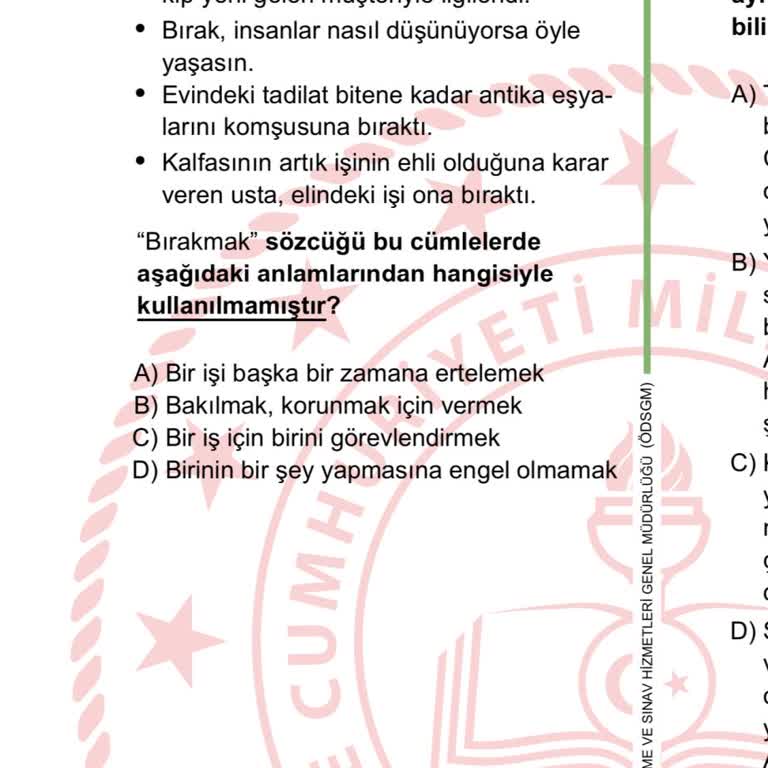 Milli Eğitim Bakanlığı (MEB) LGS Türkçe Sorusu Cevabı Hatalı