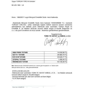 Türkiye Hayat Emeklilik Vefat Tazminatında Kesinti