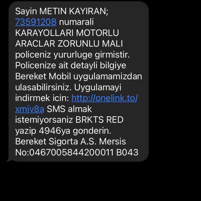 Bereket Sigorta Yanlış Kişiyle Mesaj Gönderiyor