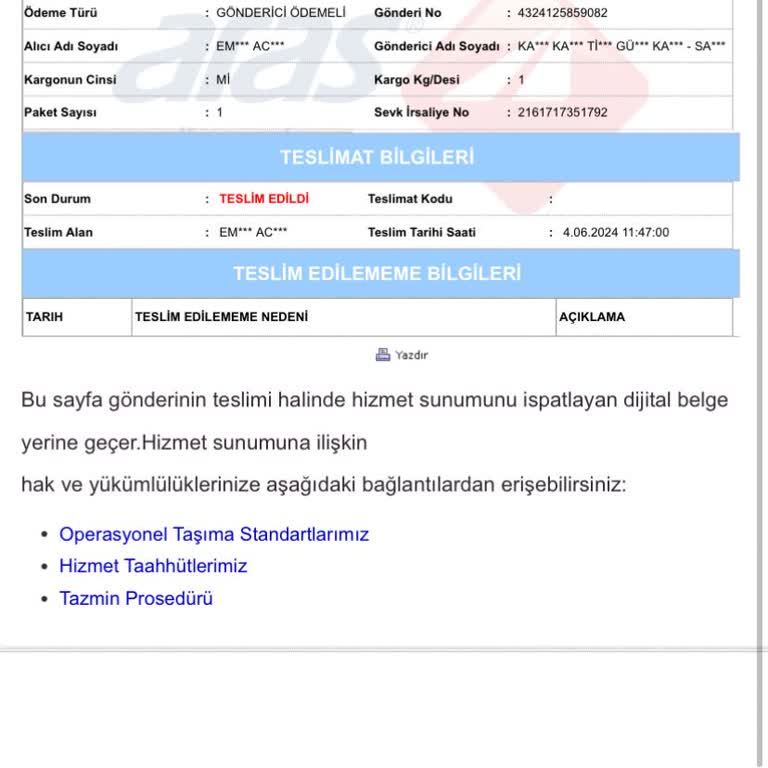 Aras Kargo Teslim Edildi Yazıyor Ama Teslim Edilmedi