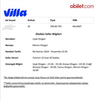 Villa Seyahat Ekstra Bağaj Ücreti İadesi
