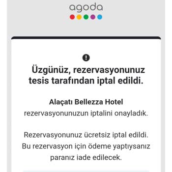 Bellezza Hotel Alaçatı Ödemesi Alınan Rezervasyon İptali