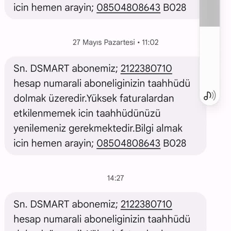 D-Smart Aken B. T. Sözleşme Mesajı