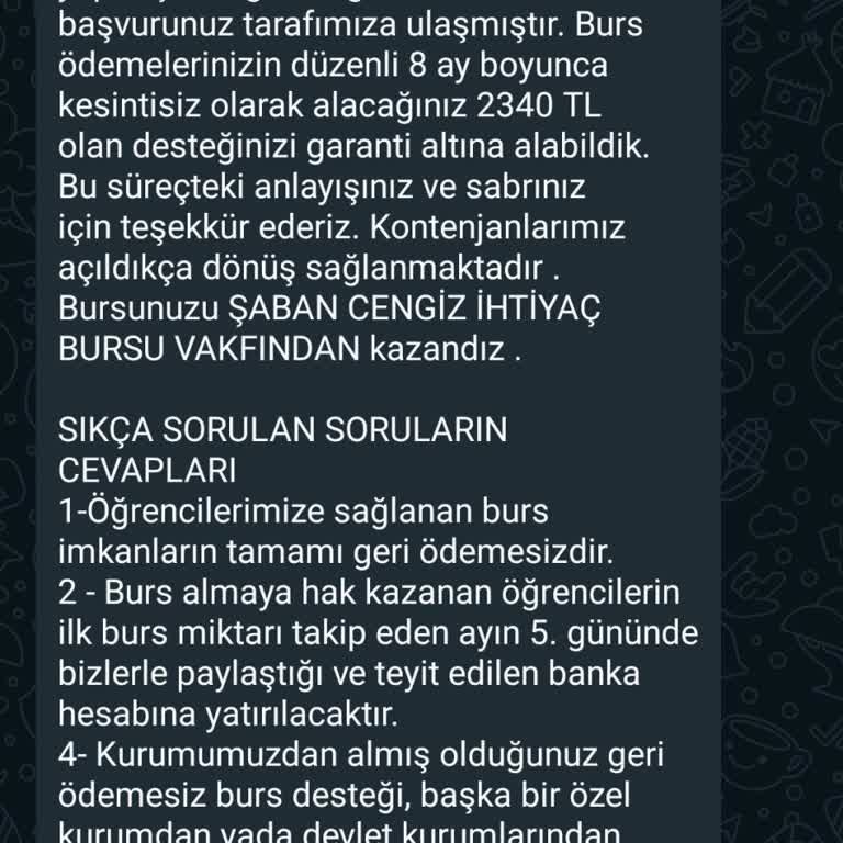 Şaban Cengiz Vakfı (Burs Başvuru) Geri Ödemesi Burs Adı Altında