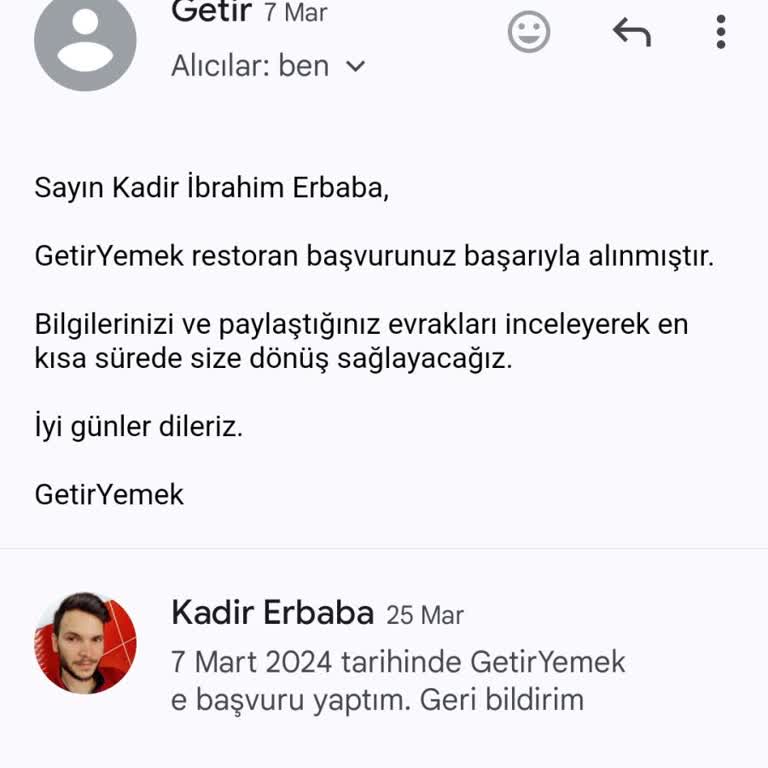 GetirYemek Restoran Başvuru Sonra Geri Bildirim Yapılmadı