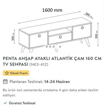 Vivense TV Sehpasının Görseldeki Derinlik Ölçüsü 36 Cm Bana Gelen 30 Cm