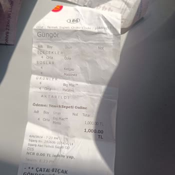 Yemeksepeti Vergi Belirten Fiş Gönderilememesi