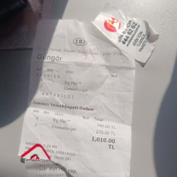 Yemeksepeti Vergi Belirten Fiş Gönderilememesi