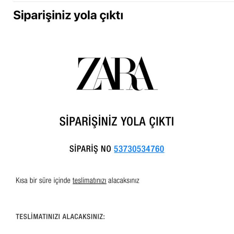 Zara Siparişi Teslim Edilmemesi