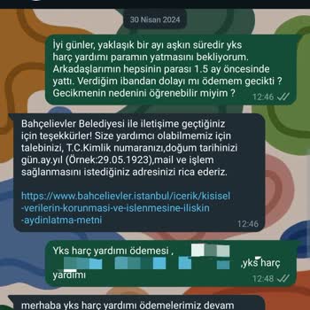 Bahçelievler Belediyesi YKS Harç Yardımımı Ödemiyor.