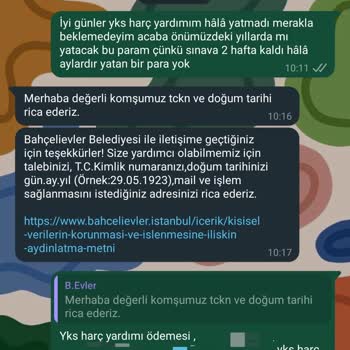 Bahçelievler Belediyesi YKS Harç Yardımımı Ödemiyor.