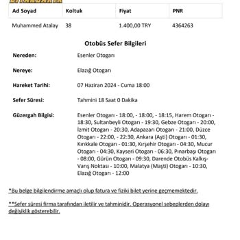 Özel Diyarbakır Turizm Firma Tarafından İptal Edilen Bilet