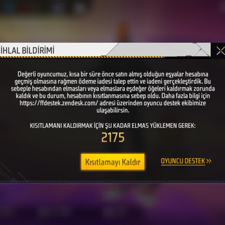Garena Free Fire Eksi Elmas Limit Hatası