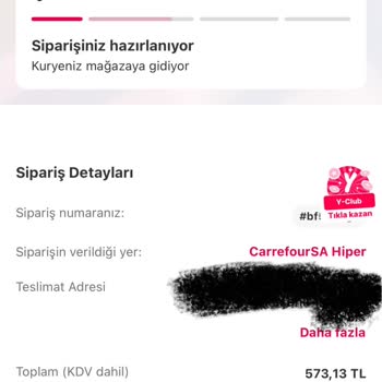 Yemeksepeti.com Carrefour SA Sipariş Şikayeti