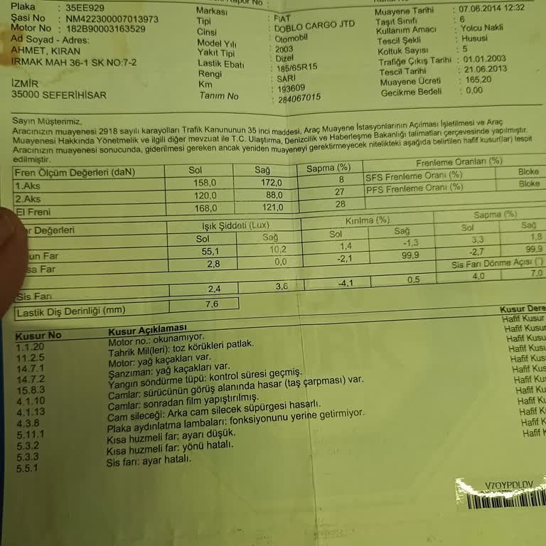 TÜVTÜRK Doblo Cam Şikayeti