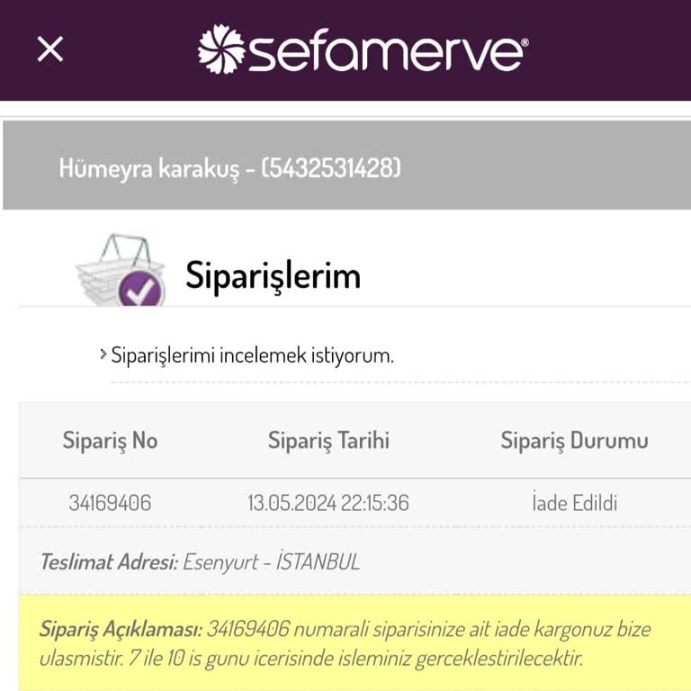 Sefamerve İade İşleminin Geri Ödemesi Yapılmıyor