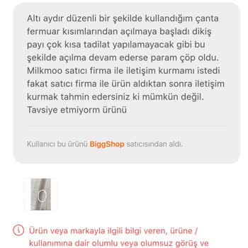 Milk&Moo Bebek Bakım Çantasında Fermuar Sorunu Ve İletişim Problemi