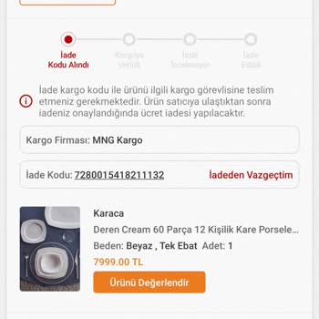 Karaca Züccaciye Trendyol Üzerinden Karaca Satıcısından Yanlış Yemek Takımı Gönderildi.