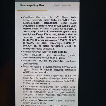 VakıfBank Setur Kampanyası 5000 TL World Puan Hesabıma Yüklenmedi