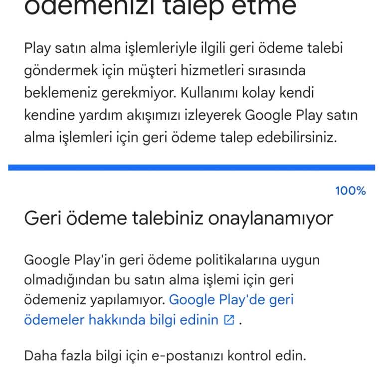 Google Play Geri Ödeme Talep Ret