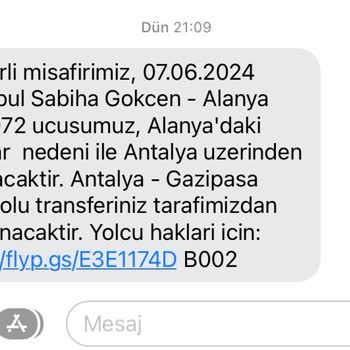 Pegasus Sabiha-Alanya Gazipaşa Uçamayışı