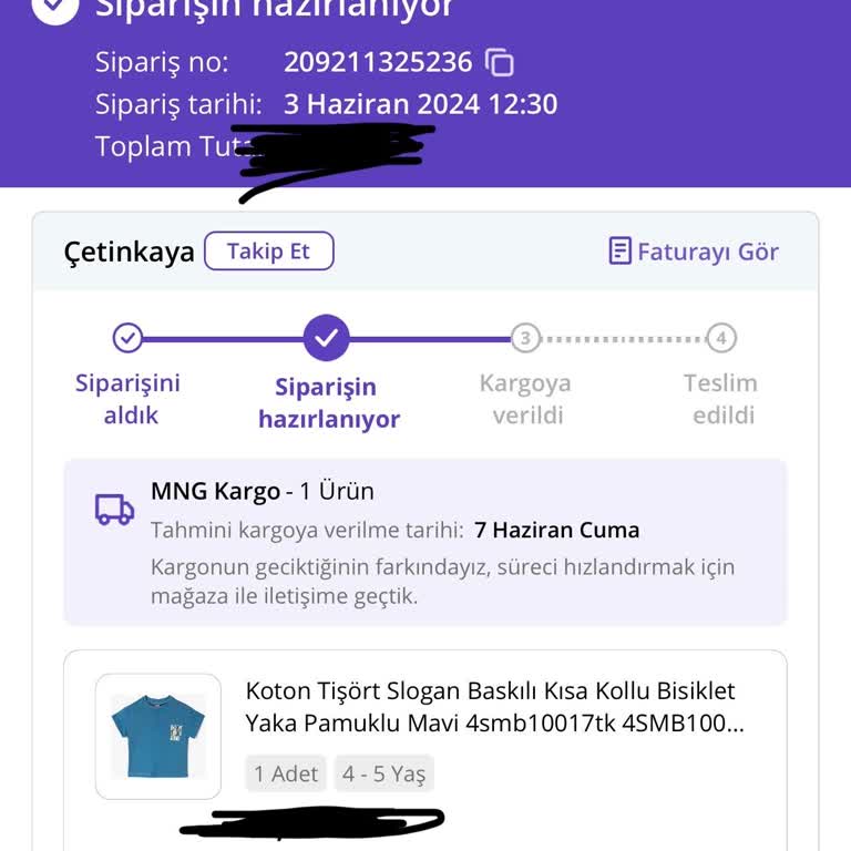 Çetinkaya Kargoya Verilecek En Geç Tarihi Geçen Sipariş
