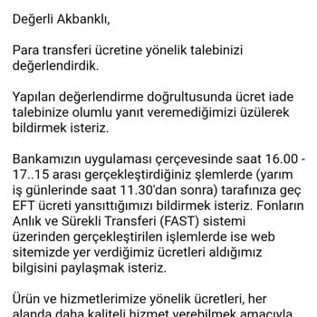 Akbank Maas Hesabından Alınan EFT Ücreti
