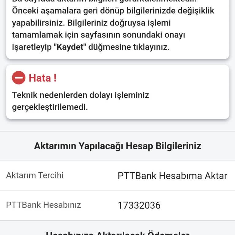 PTT Bank PTT Hesabıma Aktaramıyorum Sosyal Destek Ödemesi