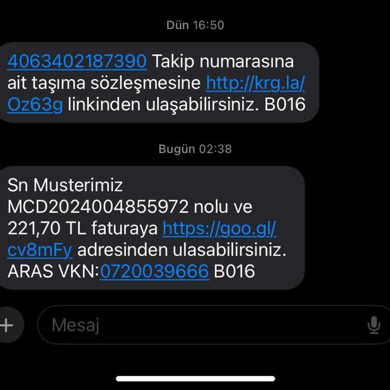 Aras Kargo'dan Şüpheli İşlem Mesajları Alıyorum.